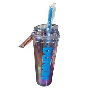 Dunkin' Donuts Iridescent Acrylic Tumbler With Straw Blue Size 24oz